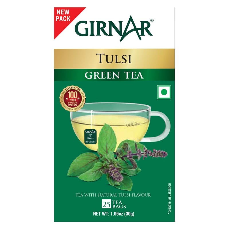 Girnar Green Tea With Tulsi (Basil Leaves) (36 Tea Bag) - Image 5